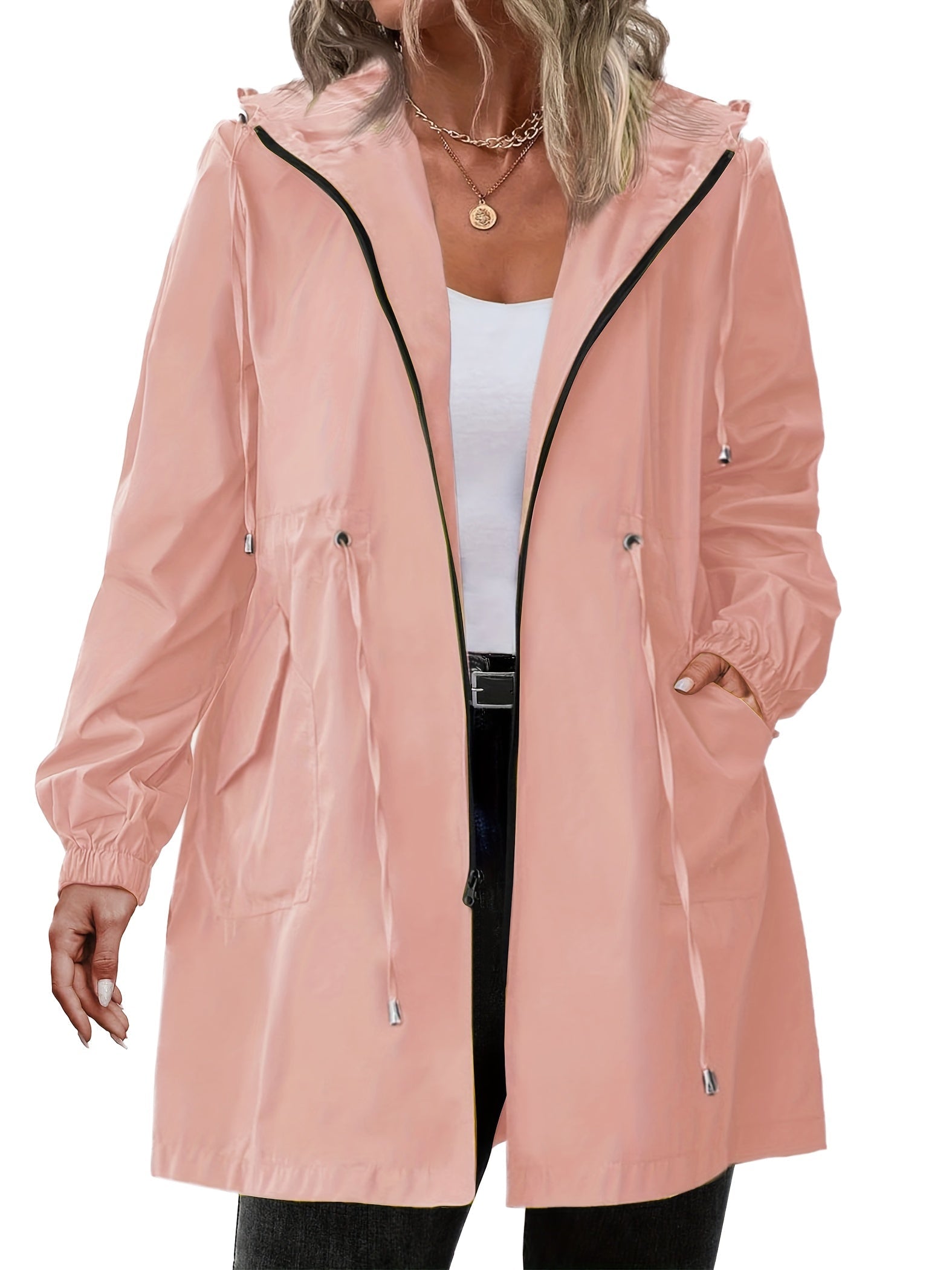 Women's Rain Jacket with Hood and Zipper - Louisa