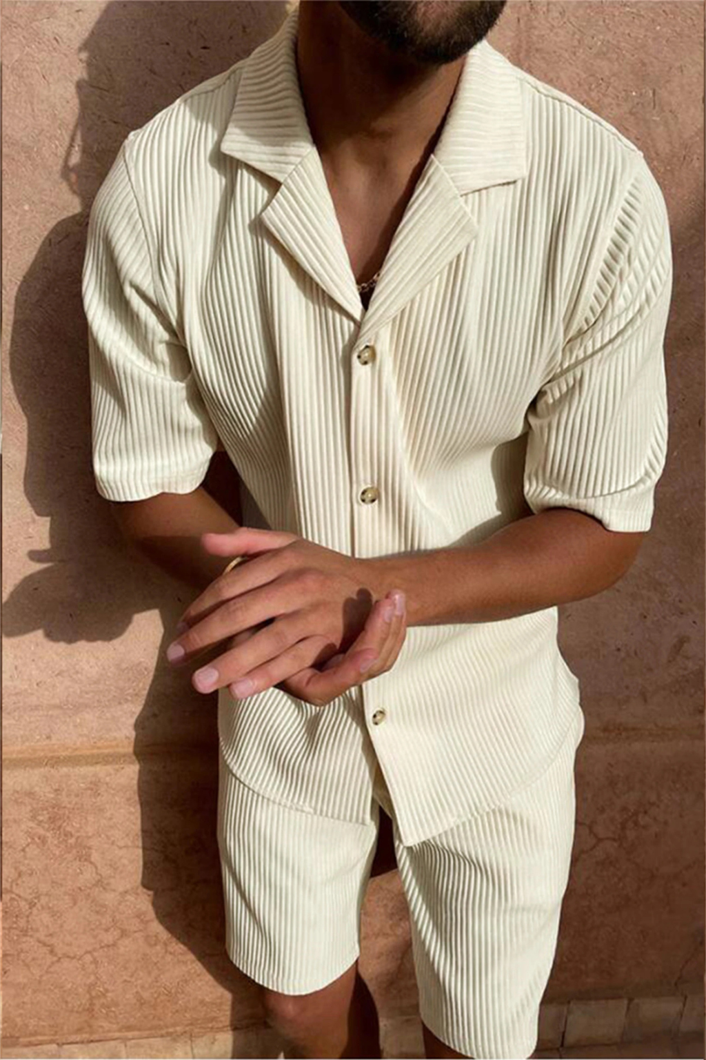 Liam | Men Short Sleeve Textured Shirt and Shorts Summer Outfit Set