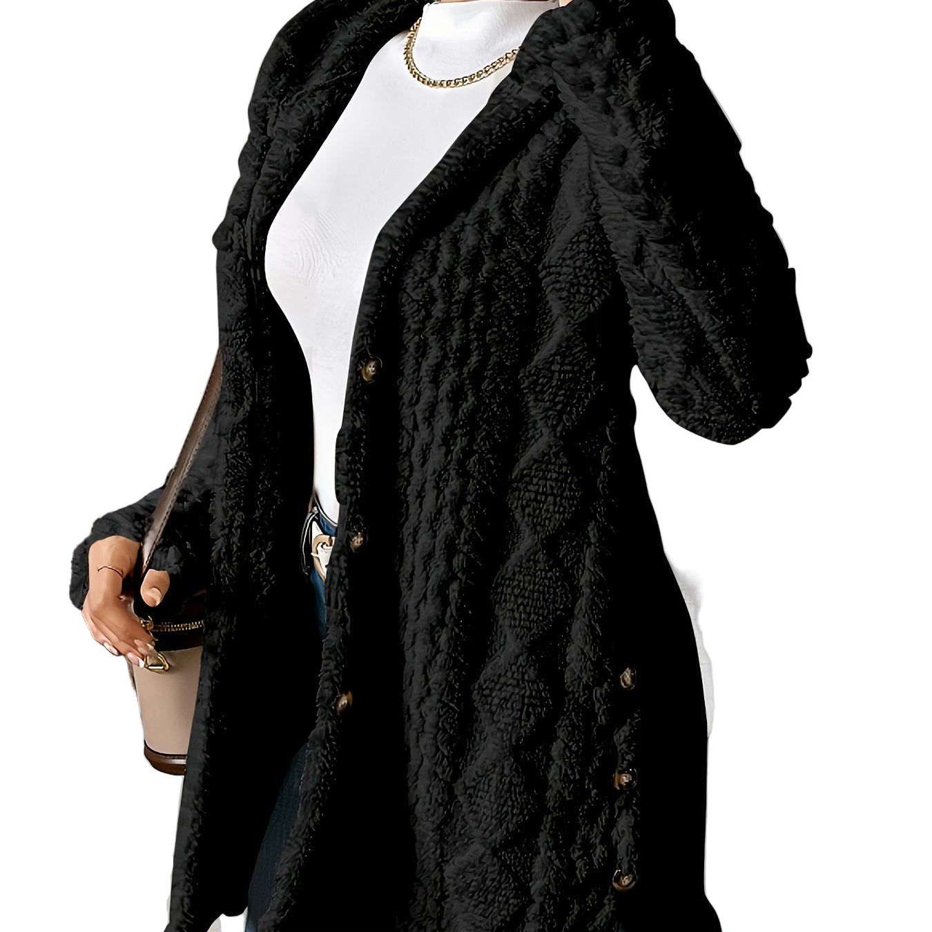 Lucy | Plush Elegance Hooded Jacquard Coat