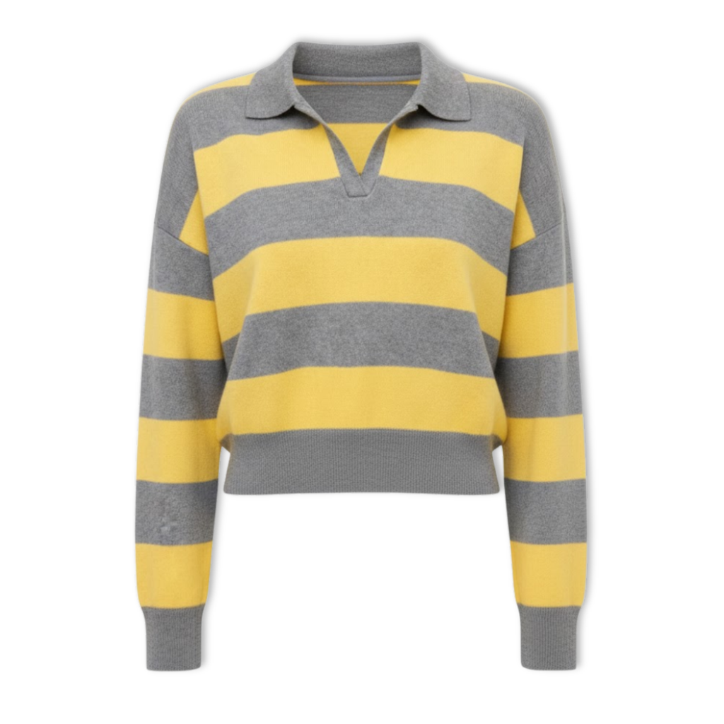 Lia | Woman Fashion Streetwear Loose Polo Collar Stripe Sweater Pullover
