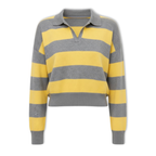 Lia | Woman Fashion Streetwear Loose Polo Collar Stripe Sweater Pullover