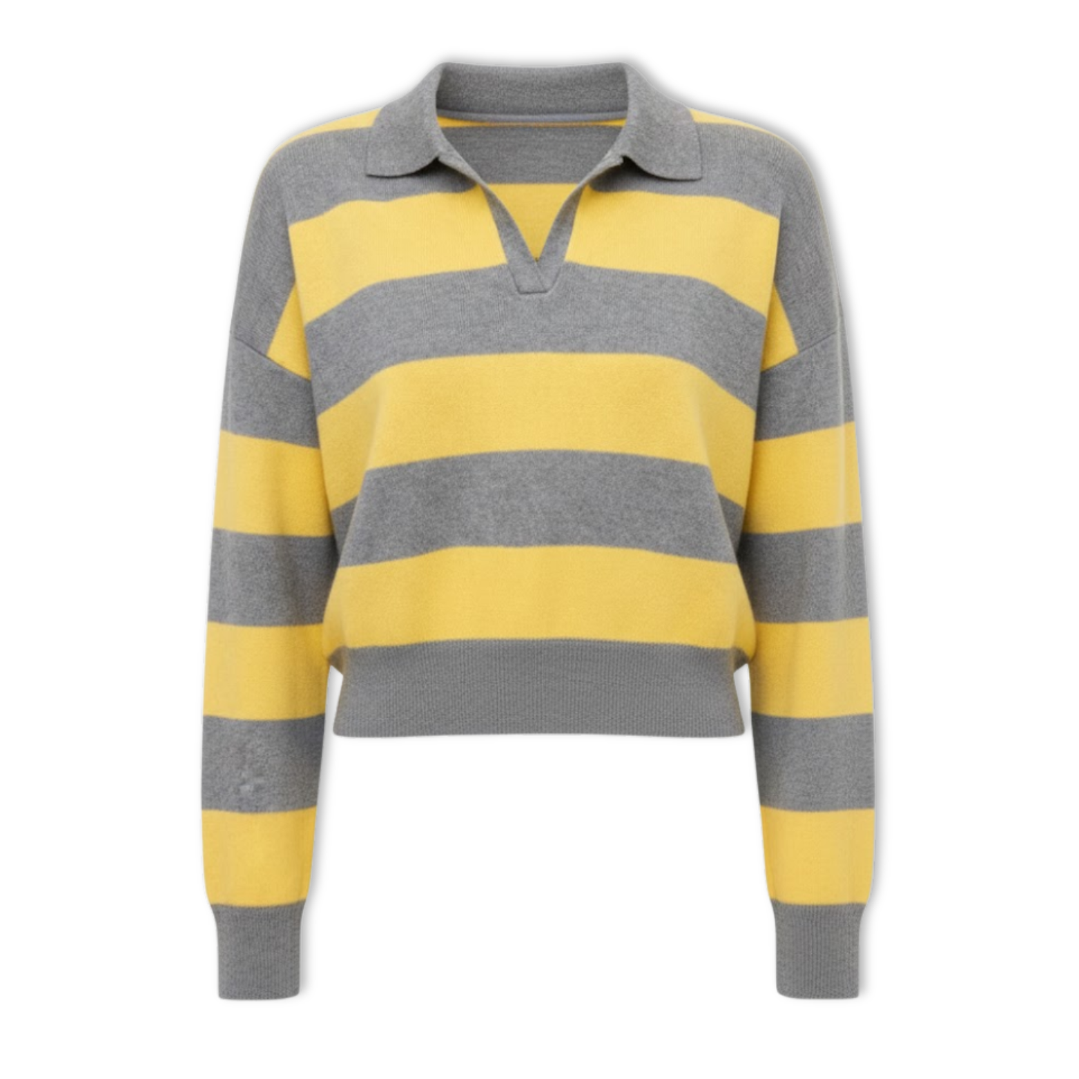 Lia | Woman Fashion Streetwear Loose Polo Collar Stripe Sweater Pullover