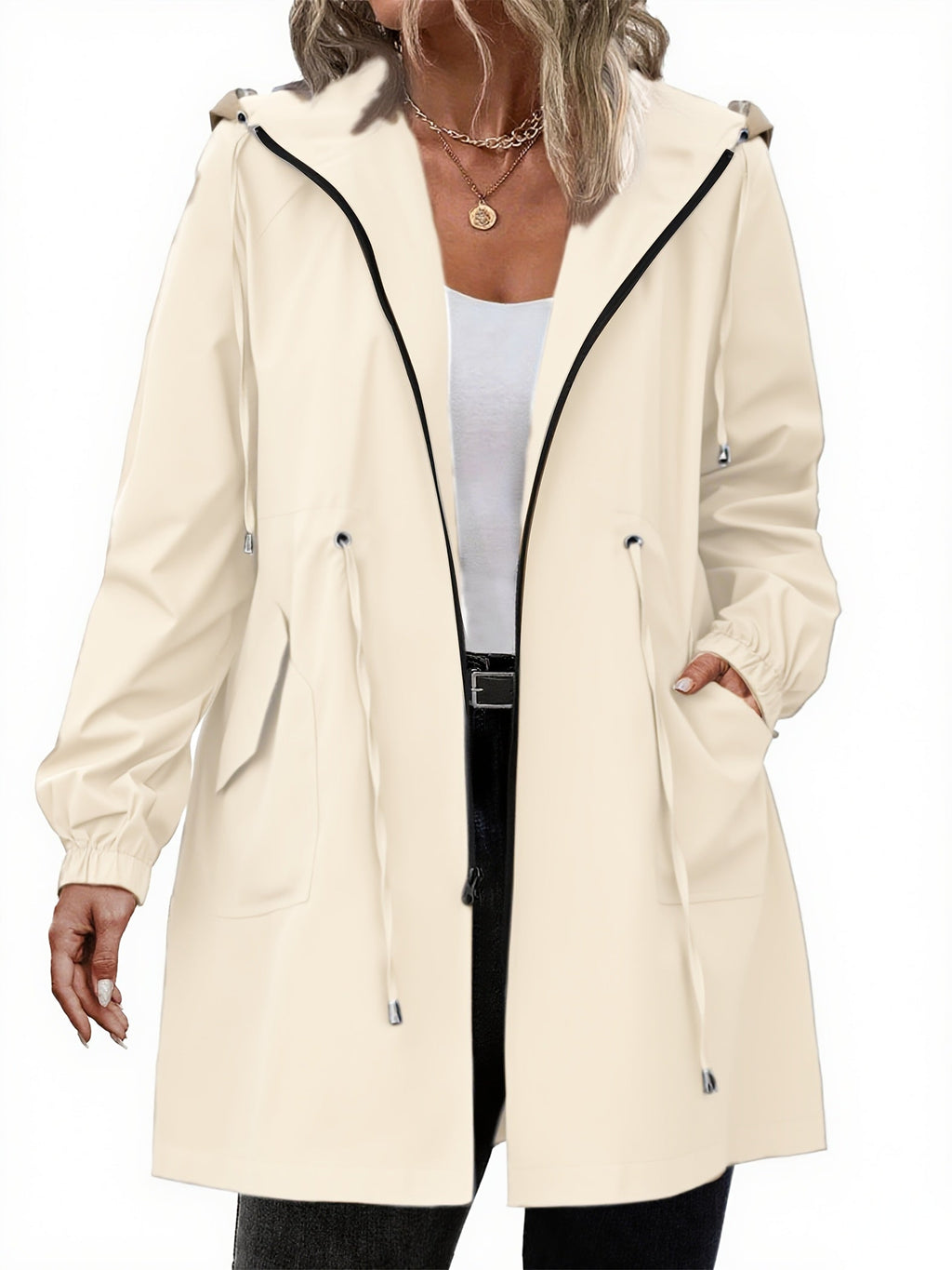 Women's Rain Jacket with Hood and Zipper - Louisa