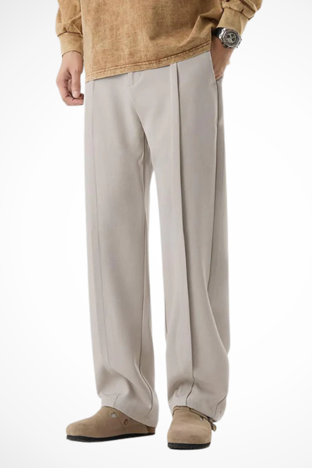 Liam | Men Front Pleat Wide Leg Straight Hem Tailored Trousers