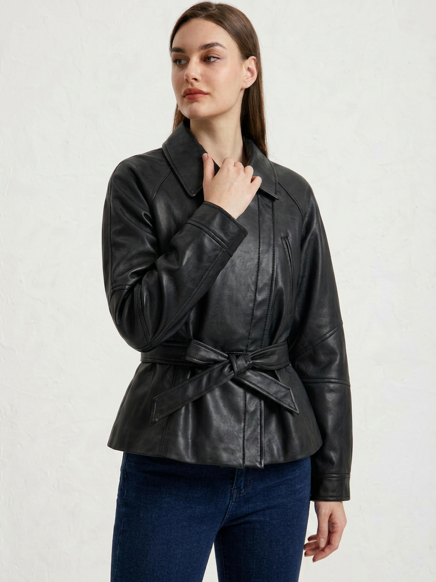 Lia | Belted Faux Leather Jacket