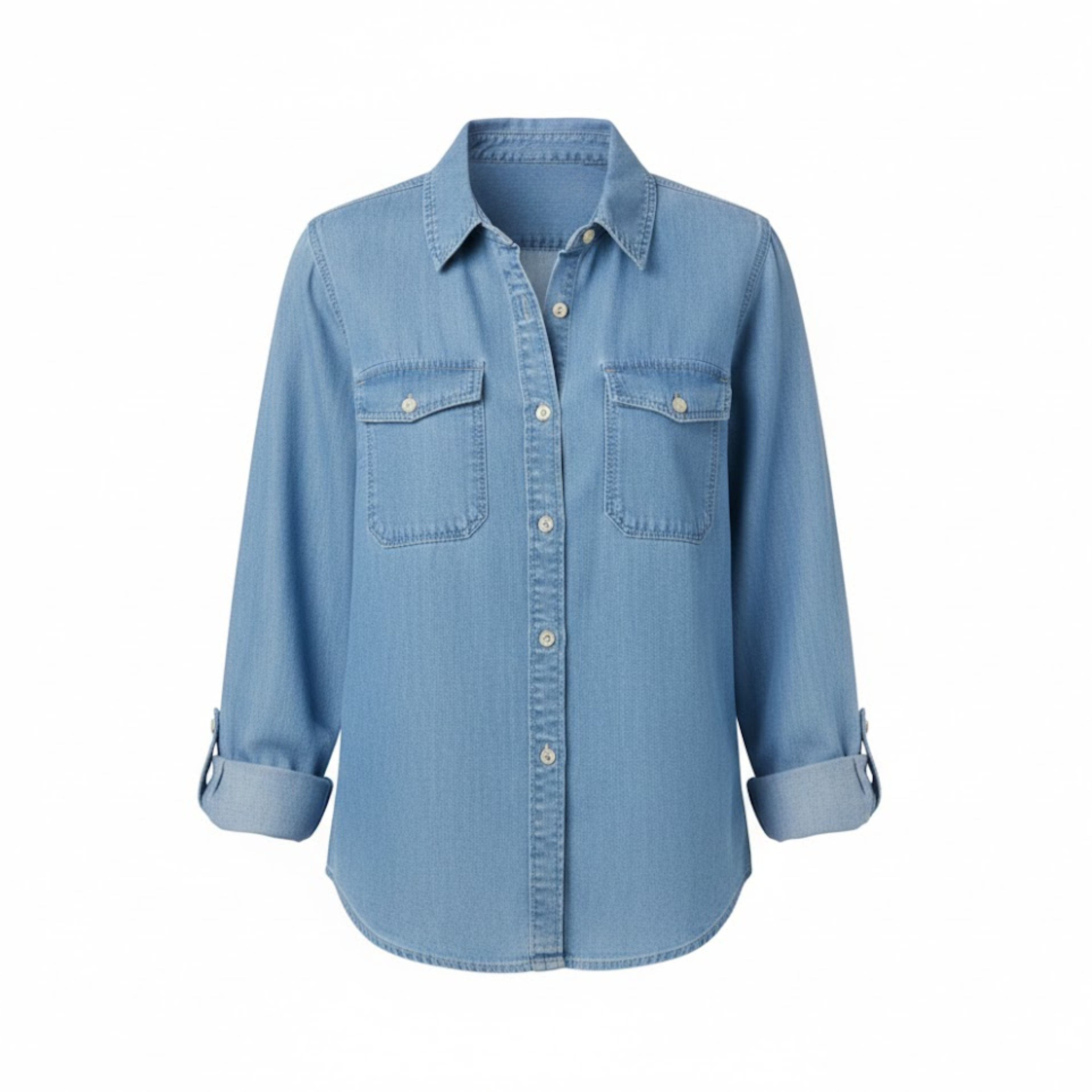 Lia | Women's Button Down Denim Shirt Long Sleeve Turn Down Collar Casual Cotton Blouse