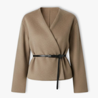 Lia | Women's V-Neck Wrap Jacket with Waist Belt Long Sleeve Soft Elegant Outerwear Coat