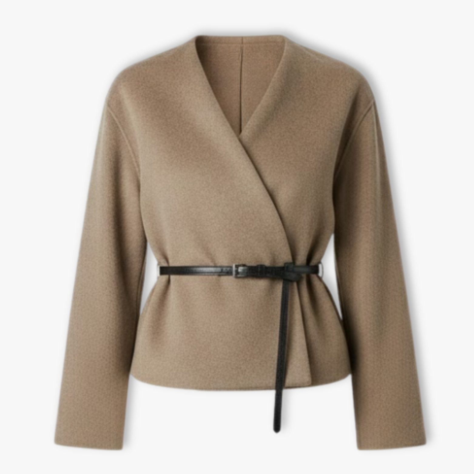 Lia | Women's V-Neck Wrap Jacket with Waist Belt Long Sleeve Soft Elegant Outerwear Coat