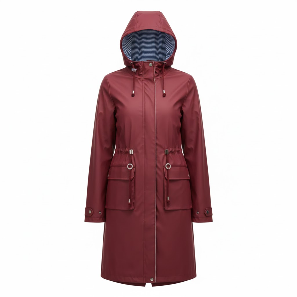 Lia | Women's Hooded Long Trench Coat Zipper Closure Full Sleeve Canvas Jacket with Pockets