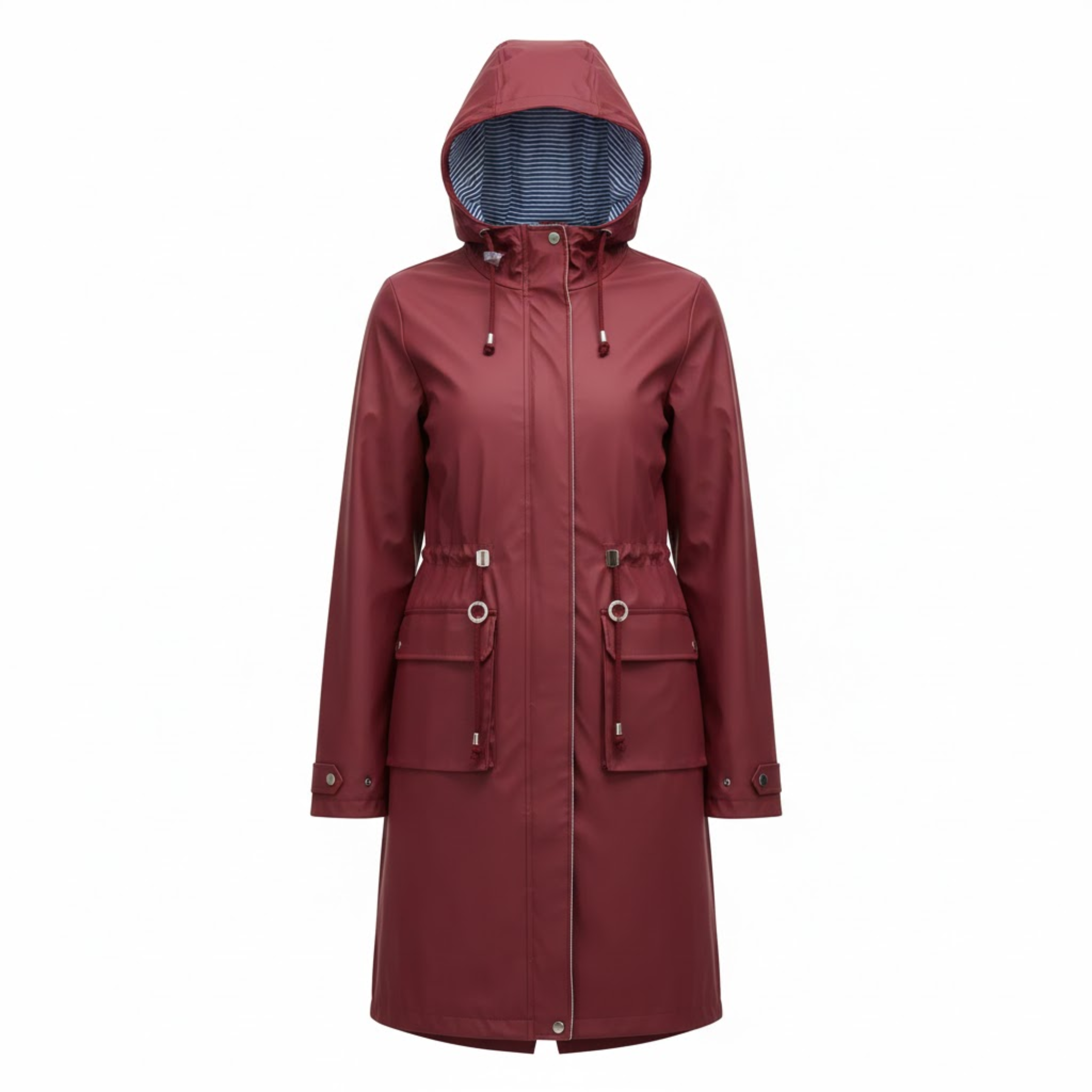 Lia | Women's Hooded Long Trench Coat Zipper Closure Full Sleeve Canvas Jacket with Pockets