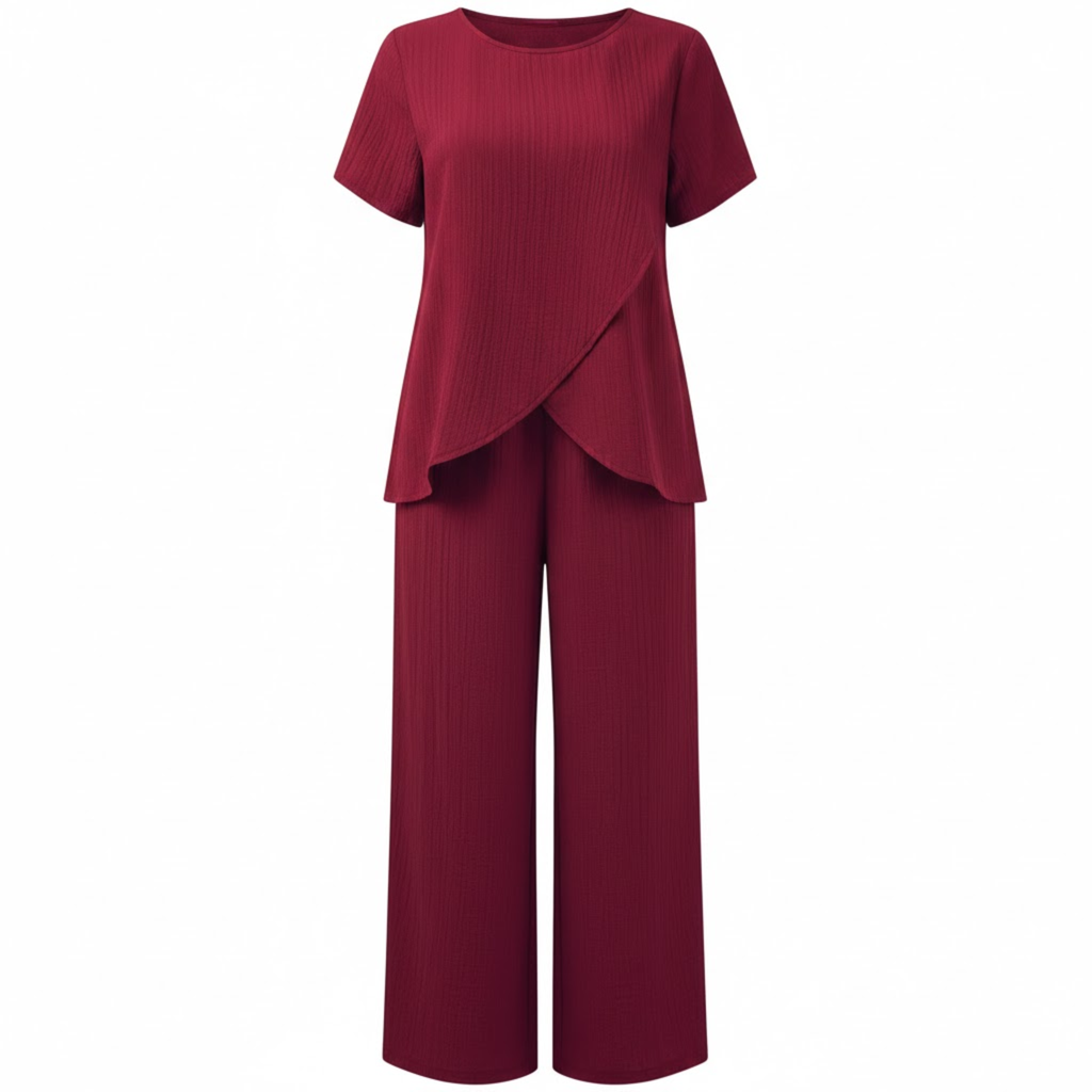 Lia | Women's Two Piece Set Irregular Split Top and Wide Leg Trousers Casual Suit