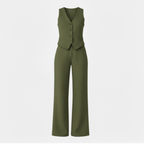 Lia | Women's Sleeveless V-Neck Waistcoat and High Waist Wide Leg Trouser Two Piece Set