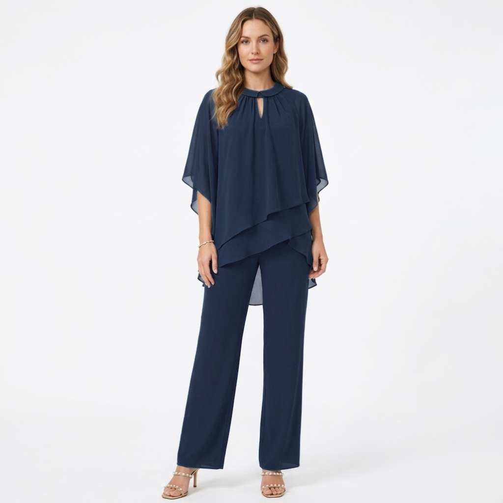 Lia | Pantsuit Elegant Chiffon Two Piece Set Formal Evening Guest Trouser Suit