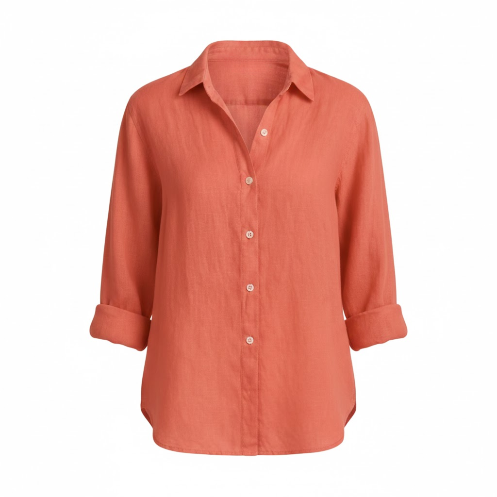 Lia | Women's Cotton Linen T-Shirt Half Sleeve Turn-Down Collar Loose Fit Casual Tee Top