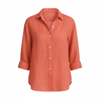 Lia | Women's Cotton Linen T-Shirt Half Sleeve Turn-Down Collar Loose Fit Casual Tee Top