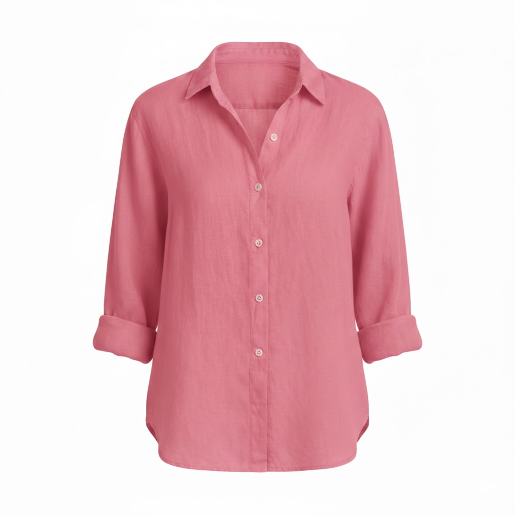 Lia | Women's Cotton Linen T-Shirt Half Sleeve Turn-Down Collar Loose Fit Casual Tee Top