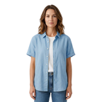 Lia | Women's Short Sleeve Cotton Blend Shirt Button Down Collared Blouse Relaxed Fit