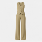 Lia | Women's Sleeveless V-Neck Waistcoat and High Waist Wide Leg Trouser Two Piece Set