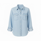 Lia | Women's Button Down Denim Shirt Long Sleeve Turn Down Collar Casual Cotton Blouse