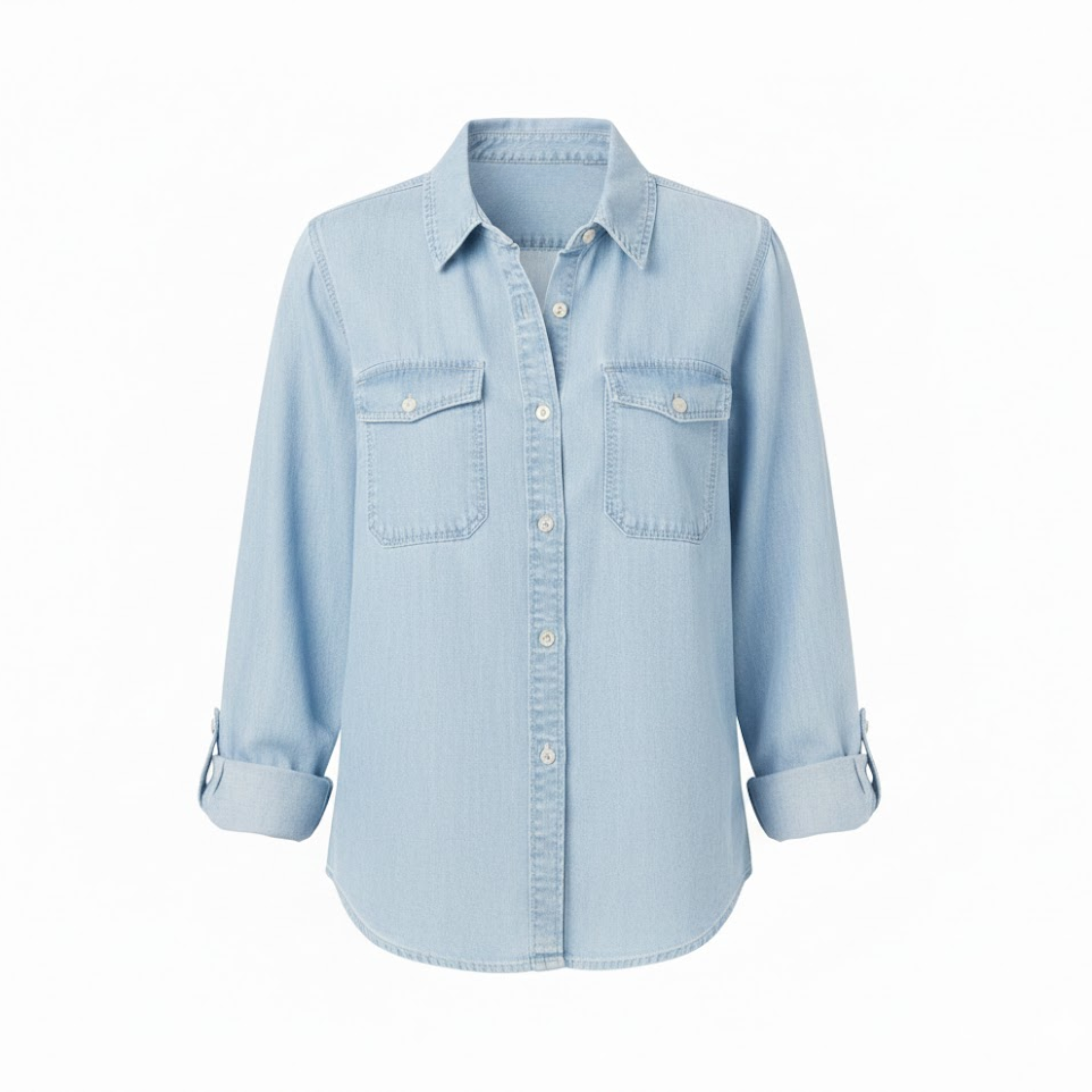 Lia | Women's Button Down Denim Shirt Long Sleeve Turn Down Collar Casual Cotton Blouse