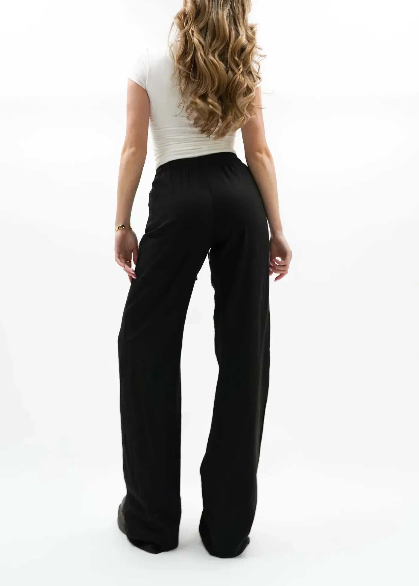 Hanna | Black Linen-Look Trousers