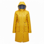 Lia | Women's Hooded Long Trench Coat Zipper Closure Full Sleeve Canvas Jacket with Pockets
