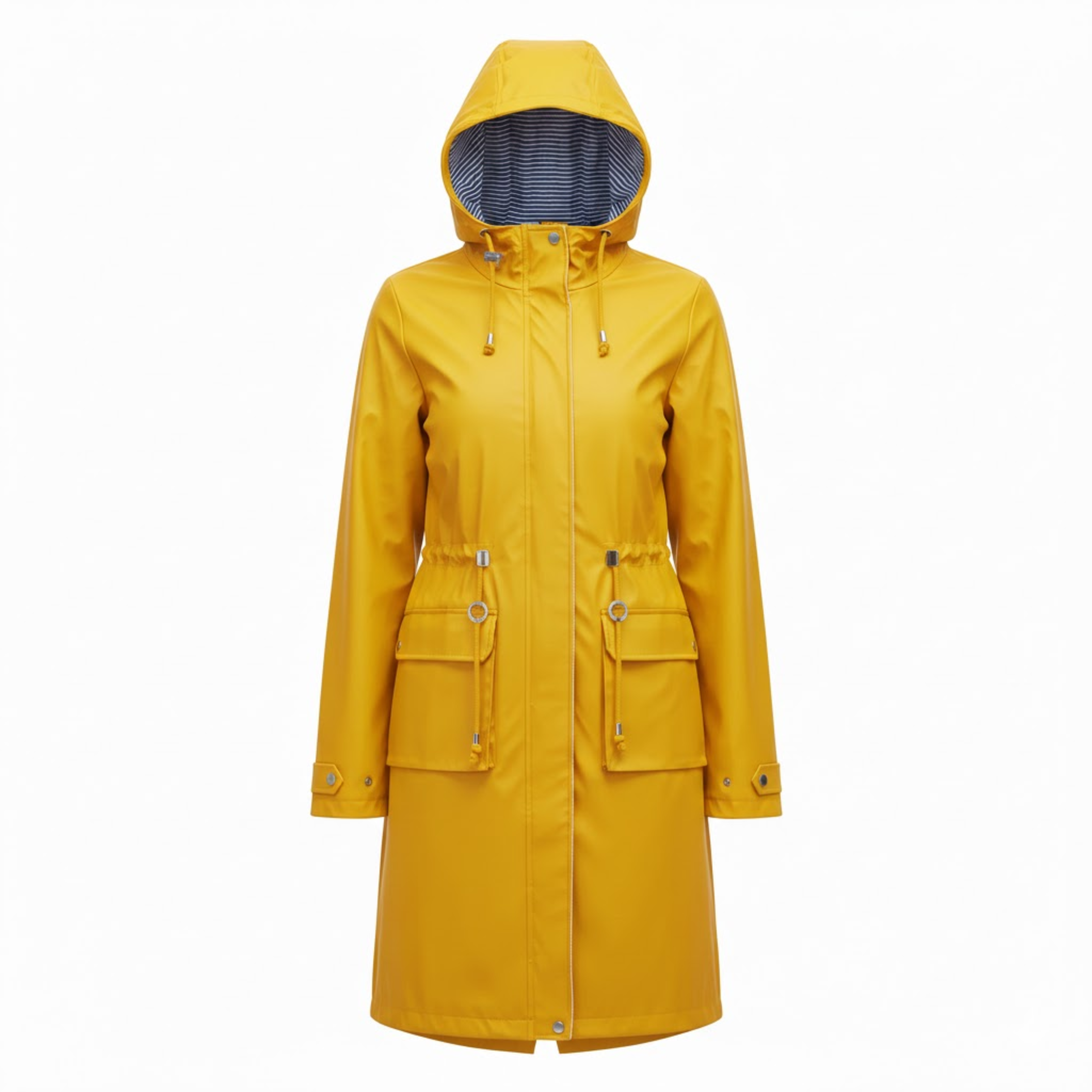 Lia | Women's Hooded Long Trench Coat Zipper Closure Full Sleeve Canvas Jacket with Pockets