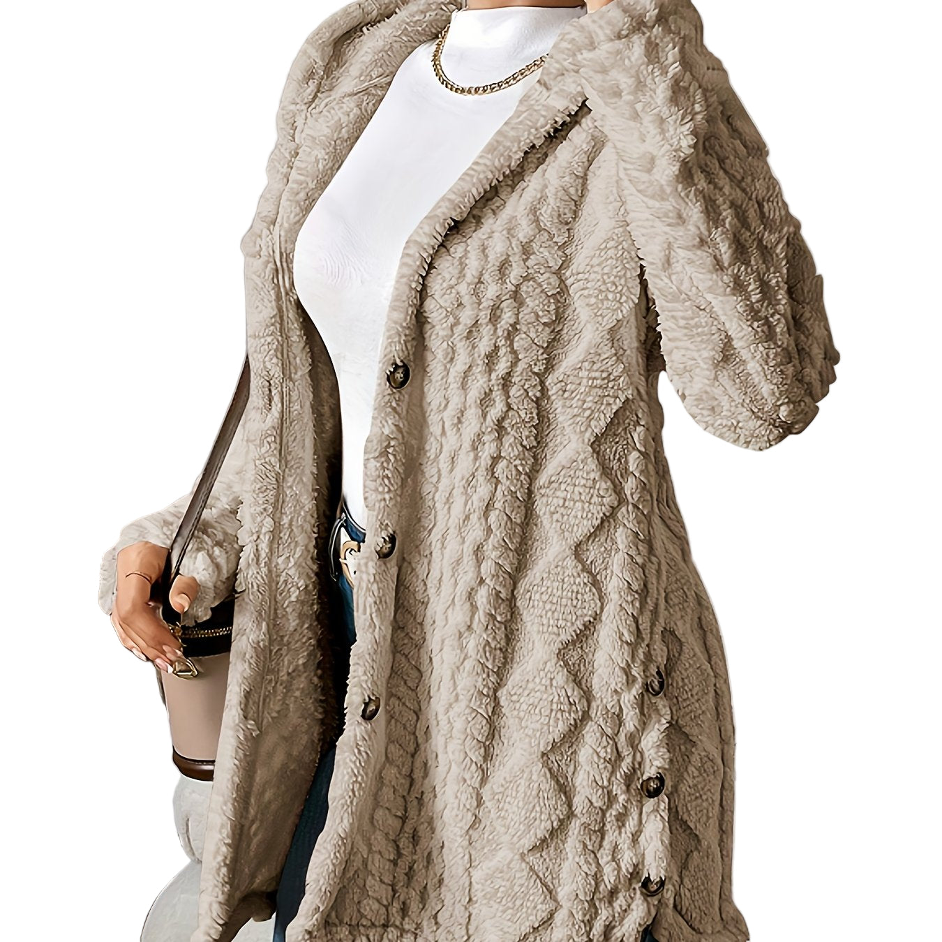 Lucy | Plush Elegance Hooded Jacquard Coat