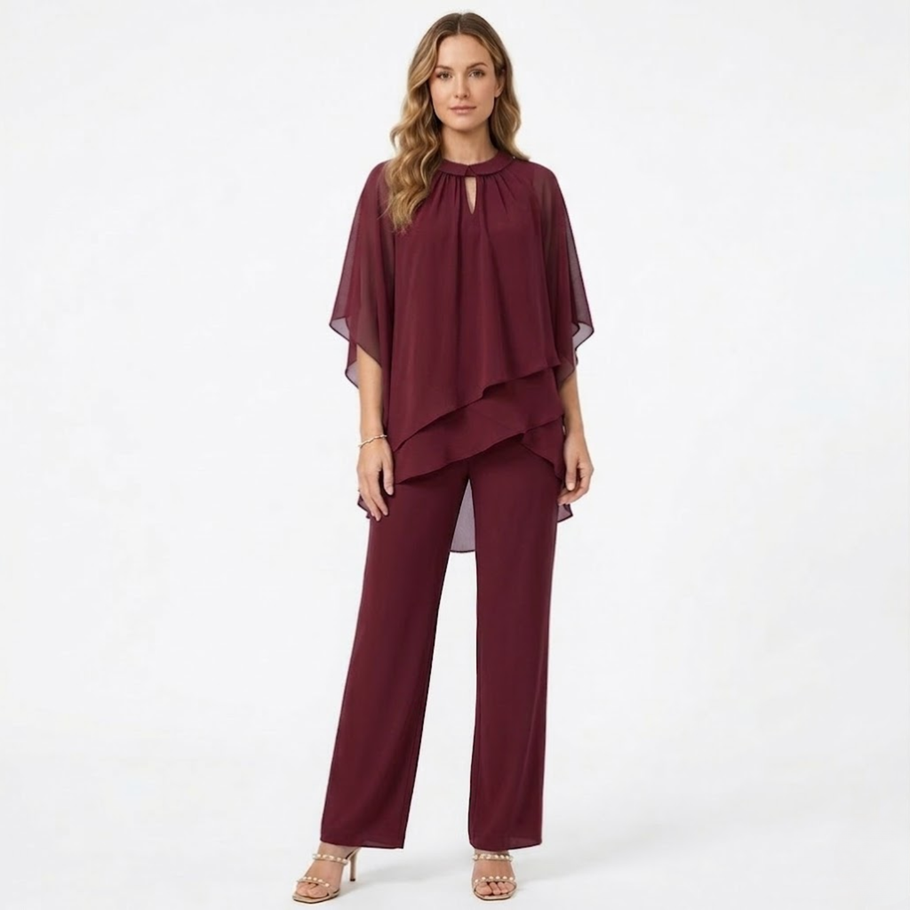 Lia | Pantsuit Elegant Chiffon Two Piece Set Formal Evening Guest Trouser Suit