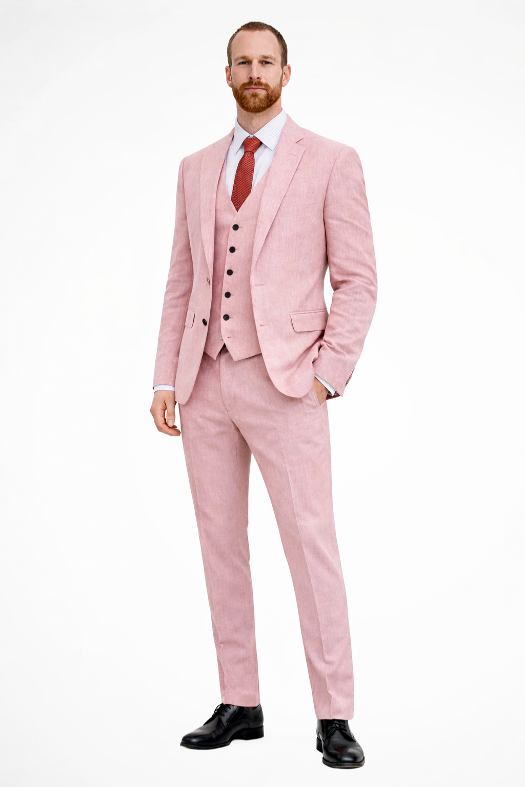 Liam | Men Linen Three Piece Wedding Guest Suit Blazer Trousers and Waistcoat Set
