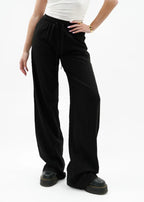 Hanna | Black Linen-Look Trousers