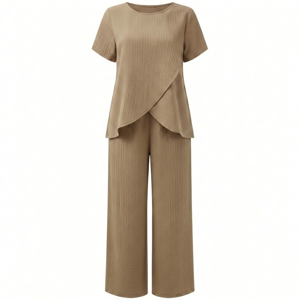 Lia | Women's Two Piece Set Irregular Split Top and Wide Leg Trousers Casual Suit