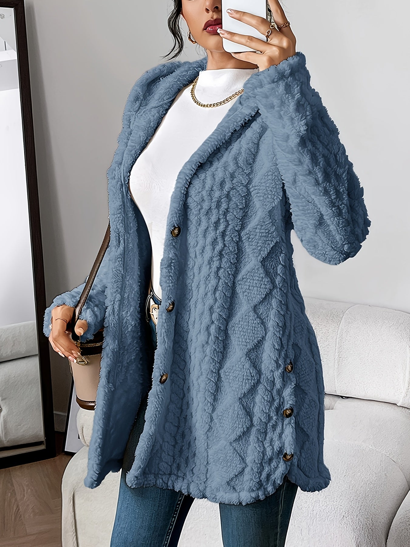 Lucy | Plush Elegance Hooded Jacquard Coat