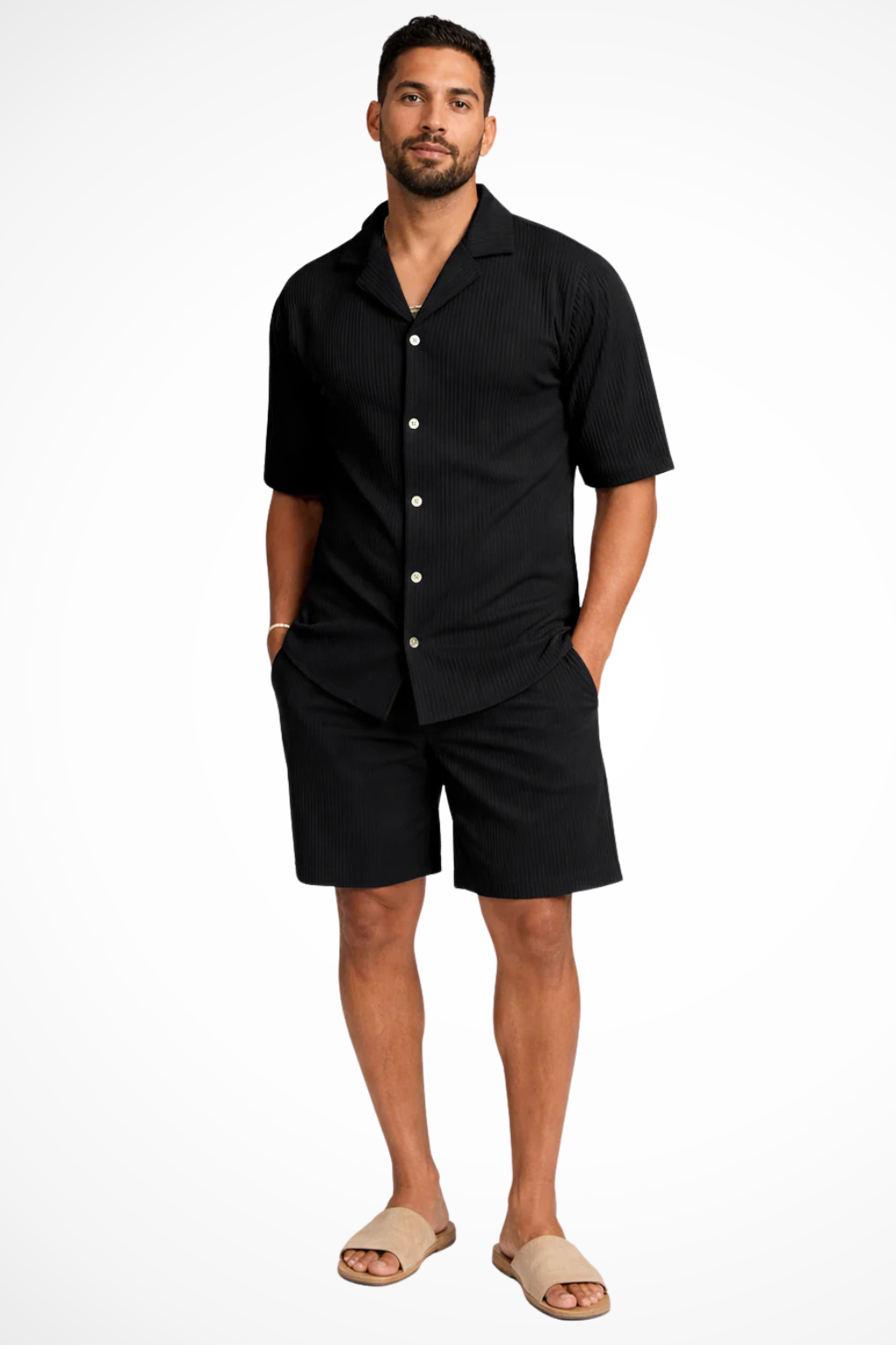 Liam | Men Short Sleeve Textured Shirt and Shorts Summer Outfit Set