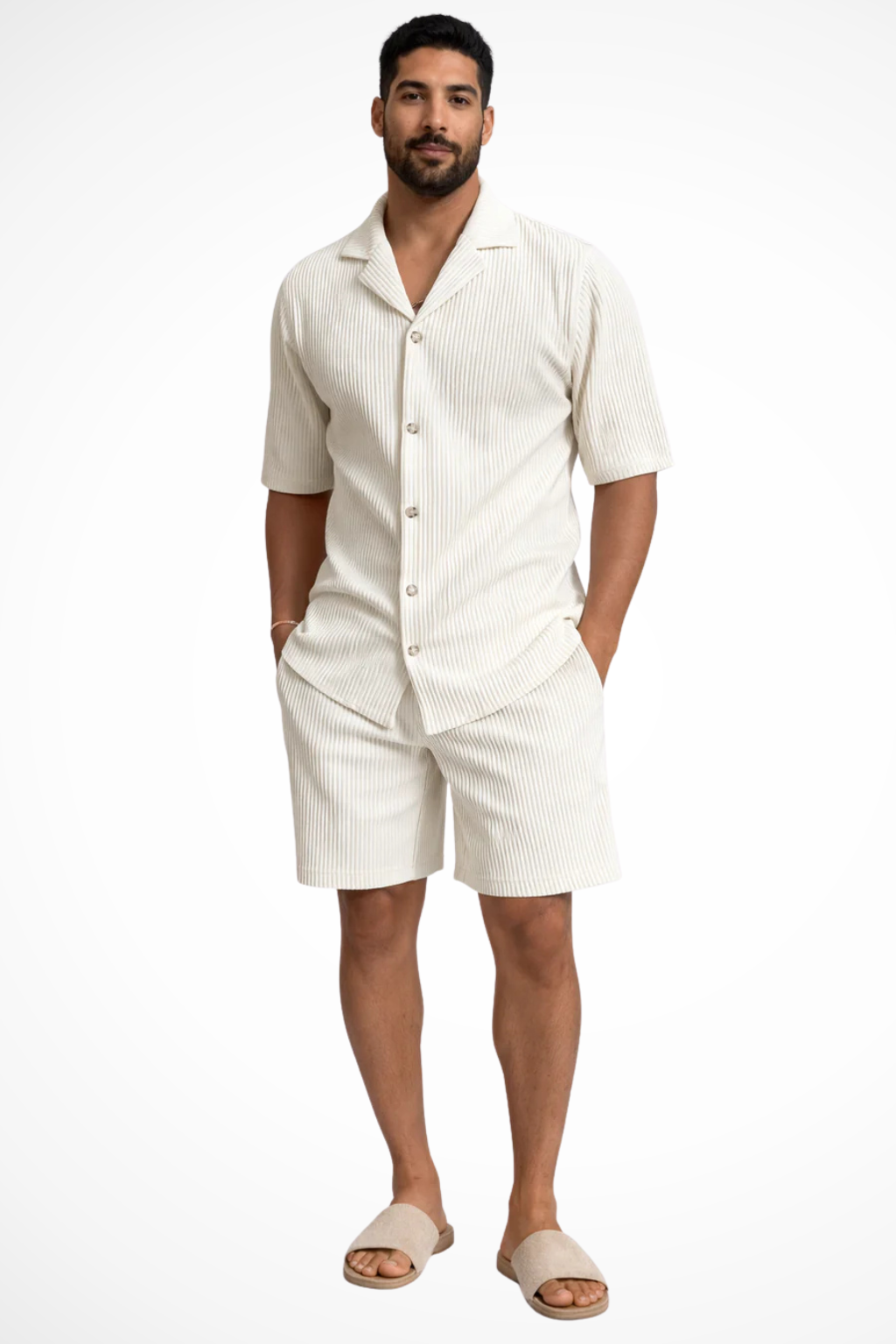 Liam | Men Short Sleeve Textured Shirt and Shorts Summer Outfit Set