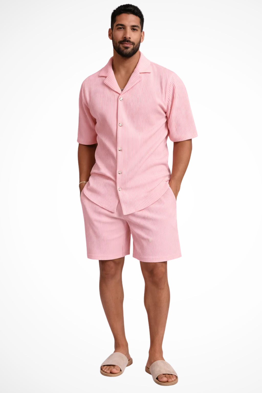 Liam | Men Short Sleeve Textured Shirt and Shorts Summer Outfit Set