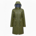 Lia | Women's Hooded Long Trench Coat Zipper Closure Full Sleeve Canvas Jacket with Pockets