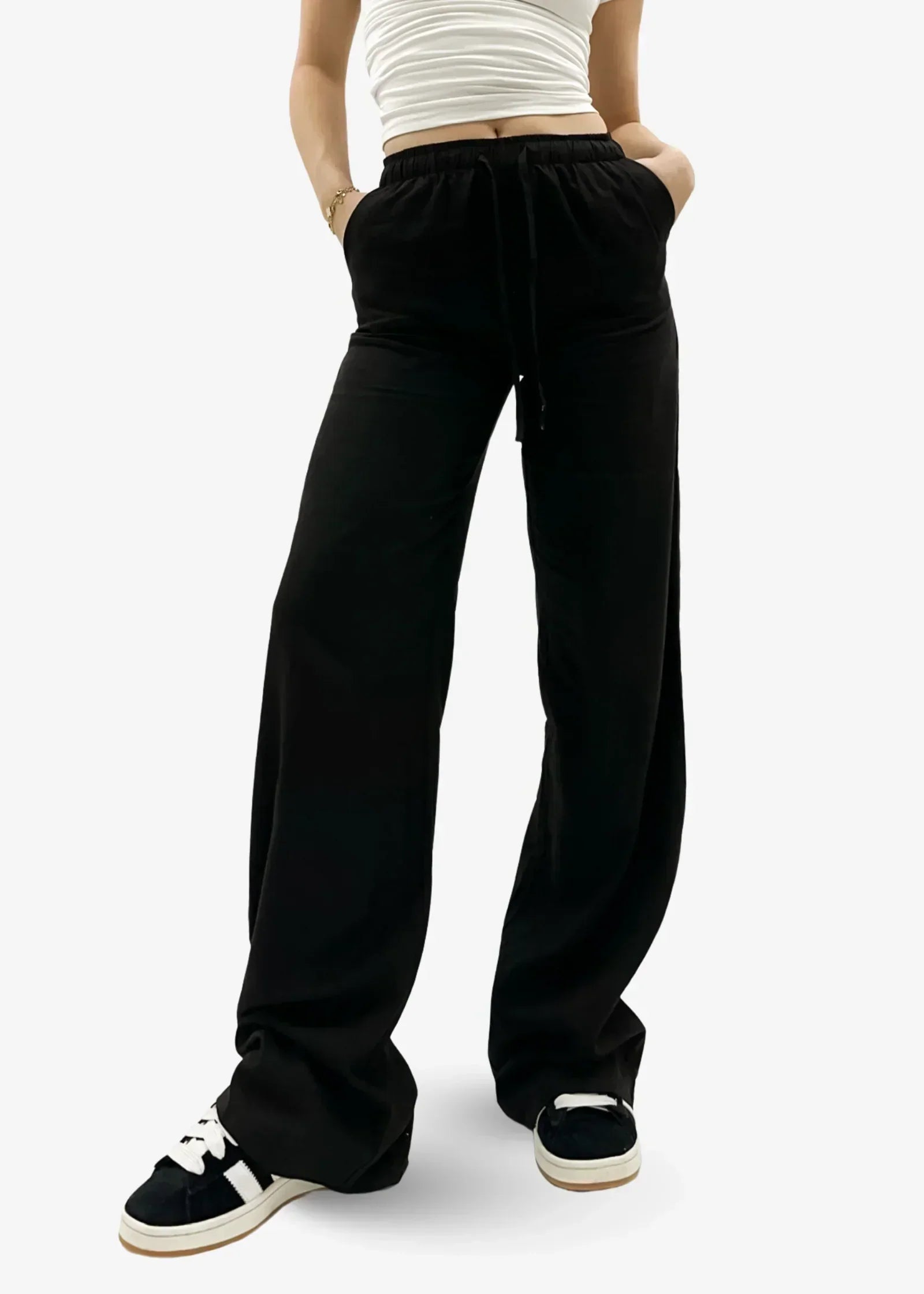 Hanna | Black Linen-Look Trousers