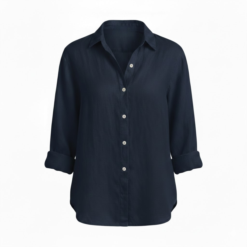 Lia | Women's Cotton Linen T-Shirt Half Sleeve Turn-Down Collar Loose Fit Casual Tee Top