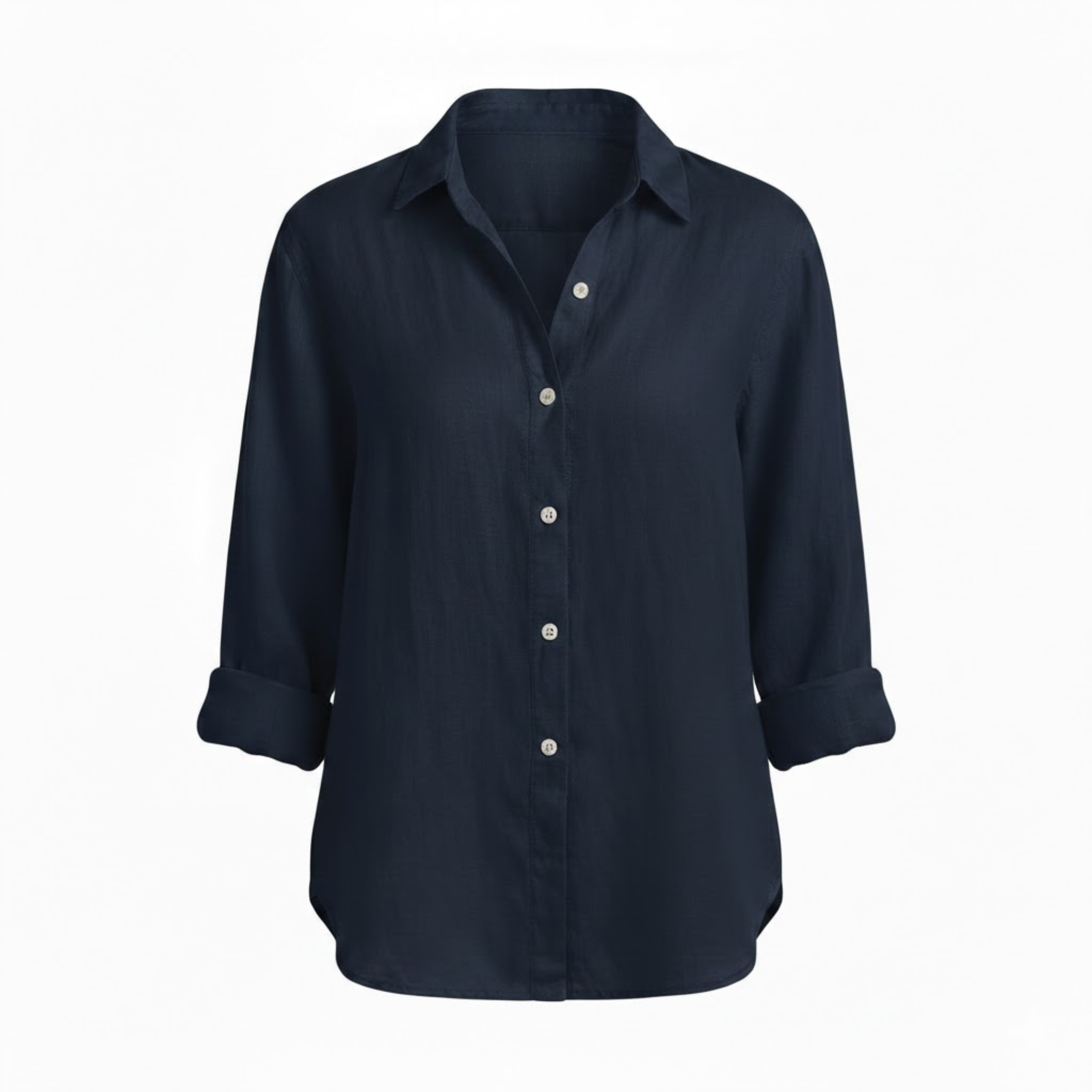 Lia | Women's Cotton Linen T-Shirt Half Sleeve Turn-Down Collar Loose Fit Casual Tee Top