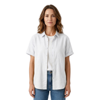 Lia | Women's Short Sleeve Cotton Blend Shirt Button Down Collared Blouse Relaxed Fit