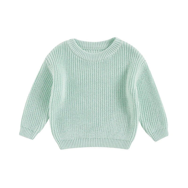 ISA | Suefunskry Newborn Baby Girl Boy Knitted Long Sleeve Autumn Winter Sweater Solid Loose Sweater Casual Tops Kids Clothing 3M-5Y