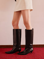 Carly -  Shiny Mid Heel Boots