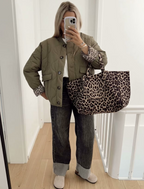 Uma | Luxury Mid-Length Jacket with Trendy Stitching - Leopard Print