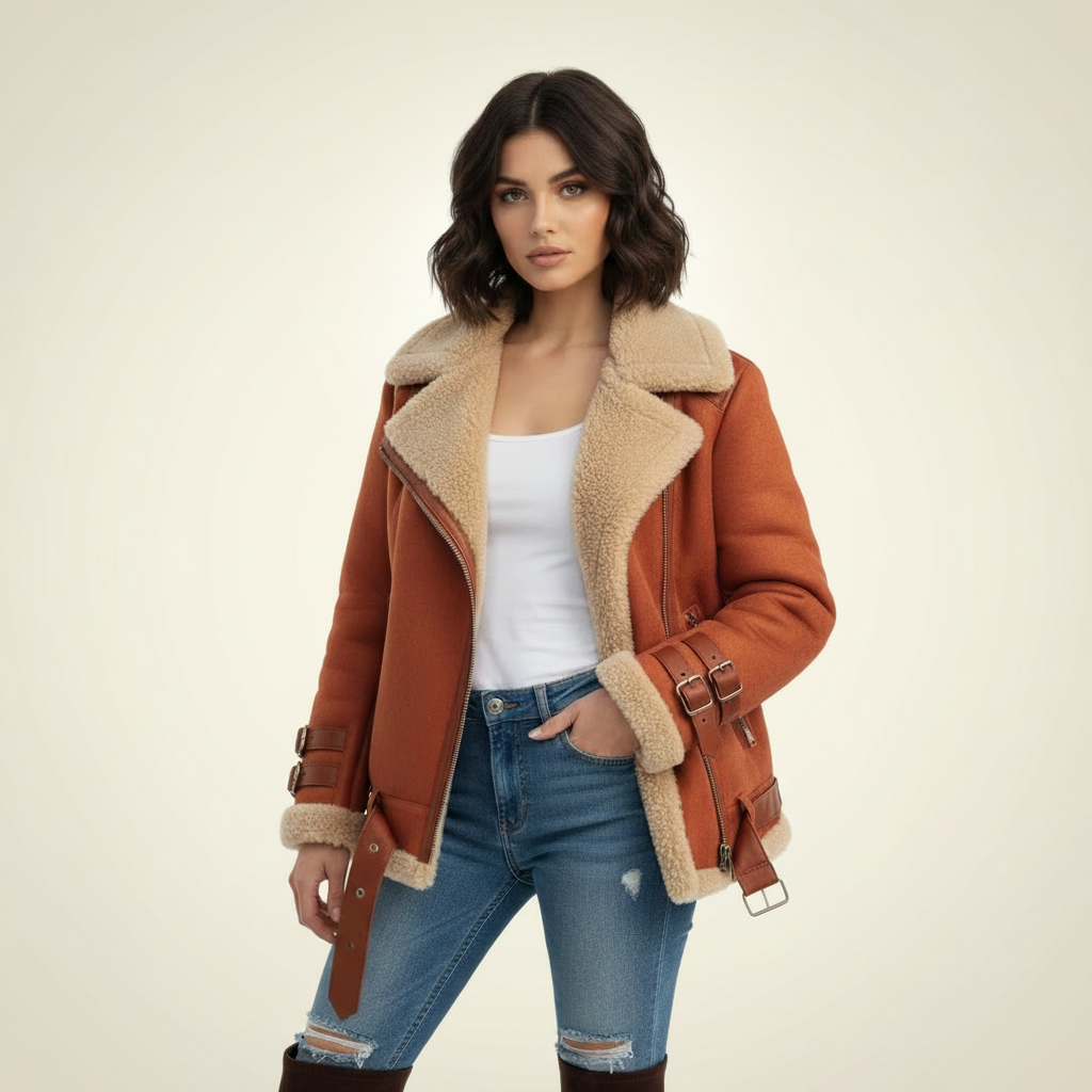Biker Women's Winter Jacket with Teddy Lining - Amy