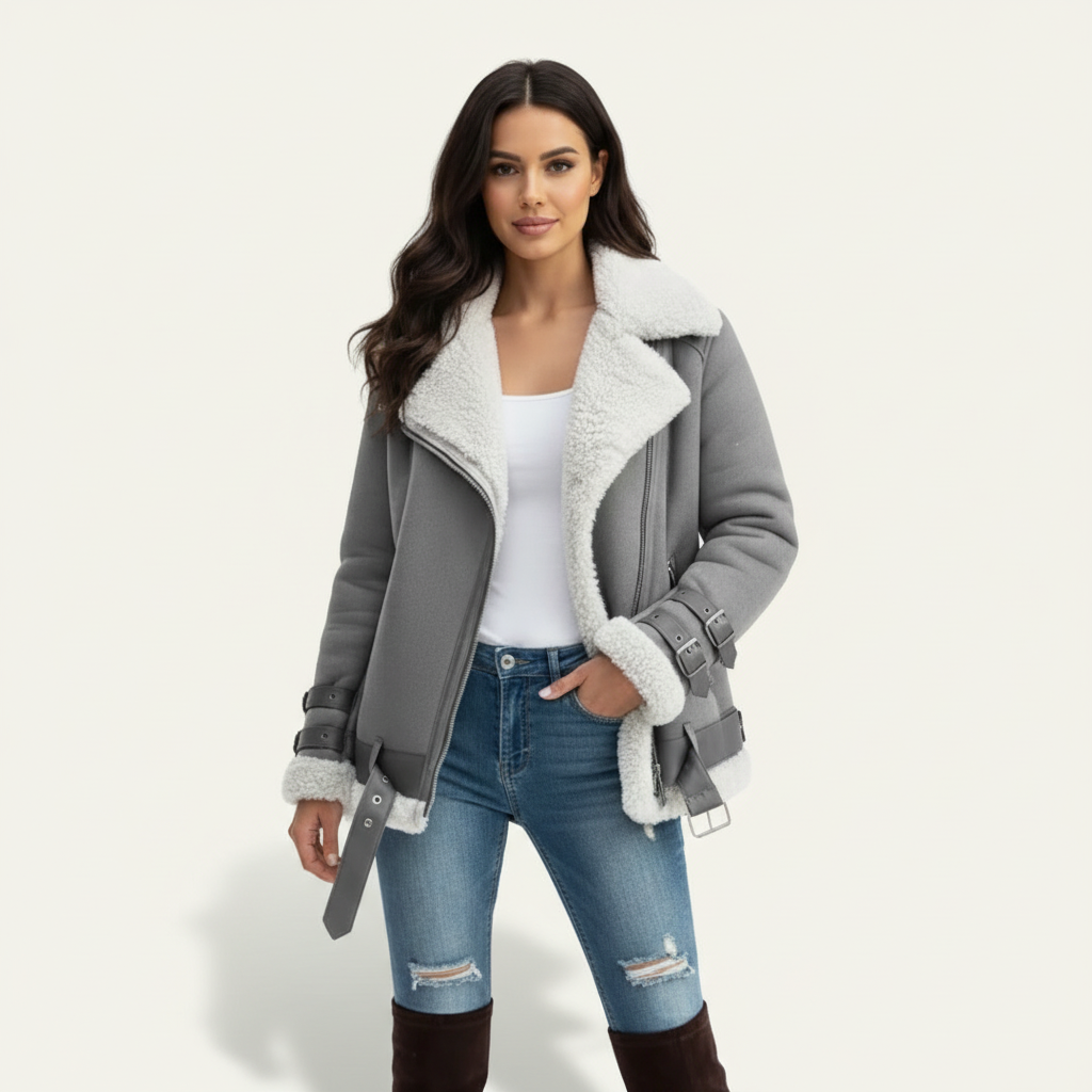Biker Women's Winter Jacket with Teddy Lining - Amy