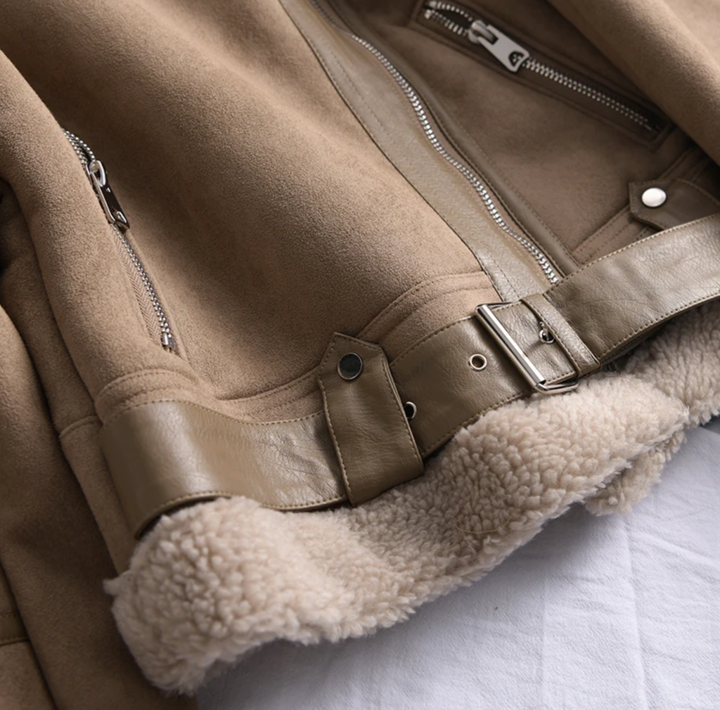 Biker Jacket with Teddy Lining for Women - Amy