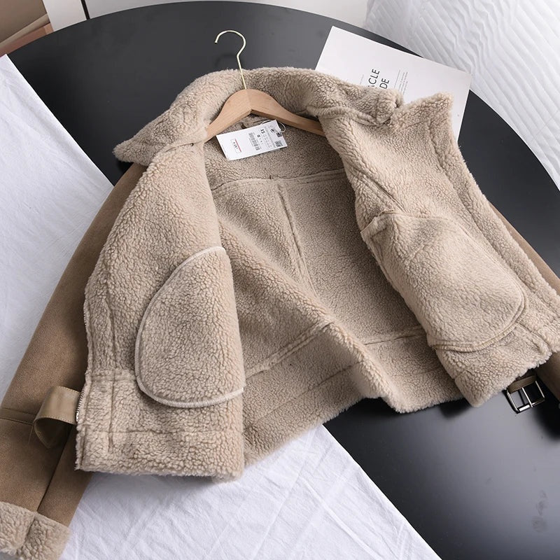 Biker Jacket with Teddy Lining for Women - Amy