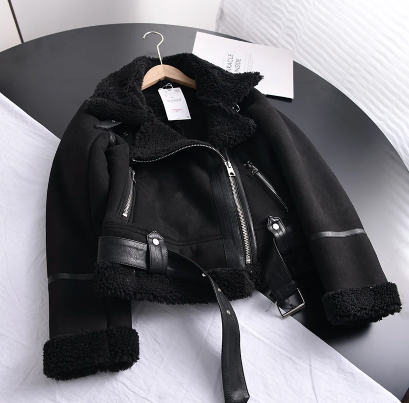 Biker Jacket with Teddy Lining for Women - Amy
