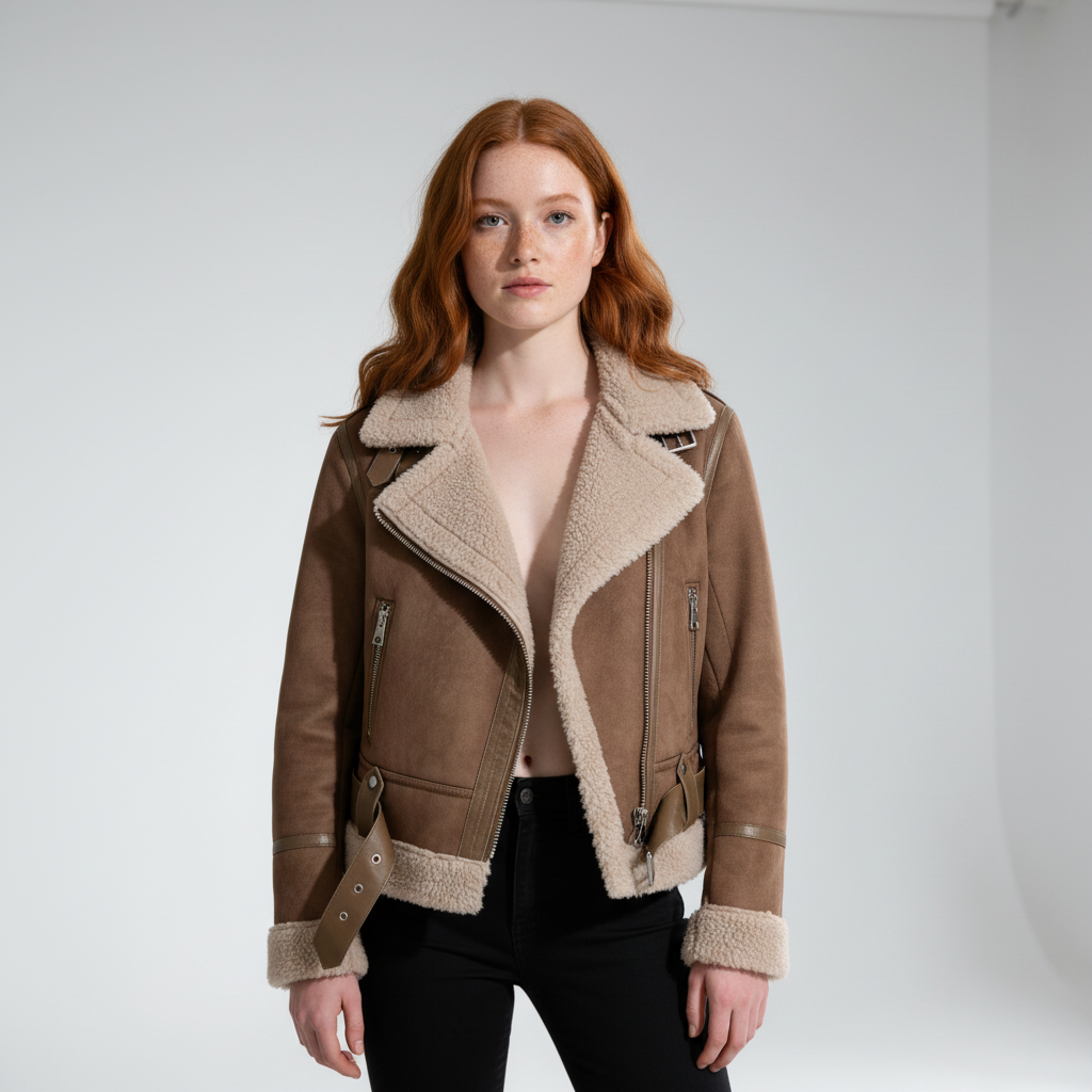Biker Jacket with Teddy Lining for Women - Amy